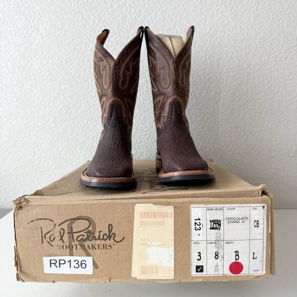 NEW Rod Patrick Mens Cowboy Boots Size 8B Brown Shark Leather Western Square Toe - Picture 11 of 12